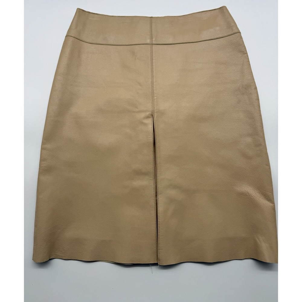 Margaret Godfrey Beige Leather Skirt Sz 8 - Picture 3 of 9